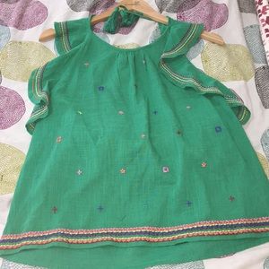 Green Cotton Ruffle embroidered halter size Large